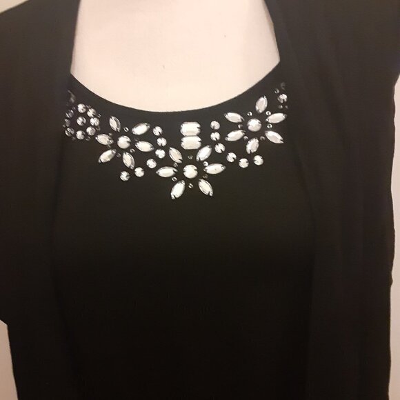Covington Size Small Black Top w/Scoop Rhinestone Neckline & Attached Jacket - Picture 2 of 4